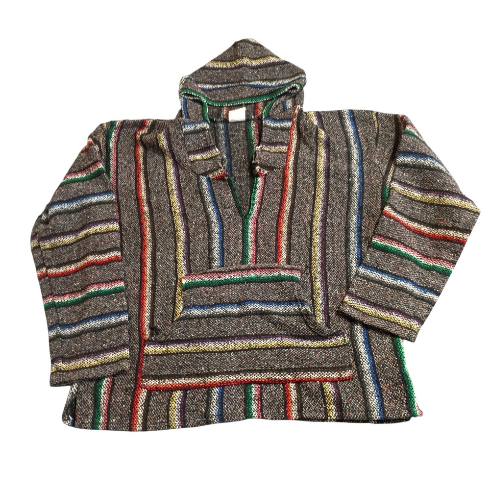 Canyon Creek Baja Hoodie Mens XXL Multi Color Woven Mexican Blanket Surfer Jerga